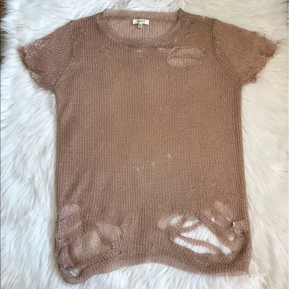 love J Tops - Love J Distressed Mesh Net Pink Top